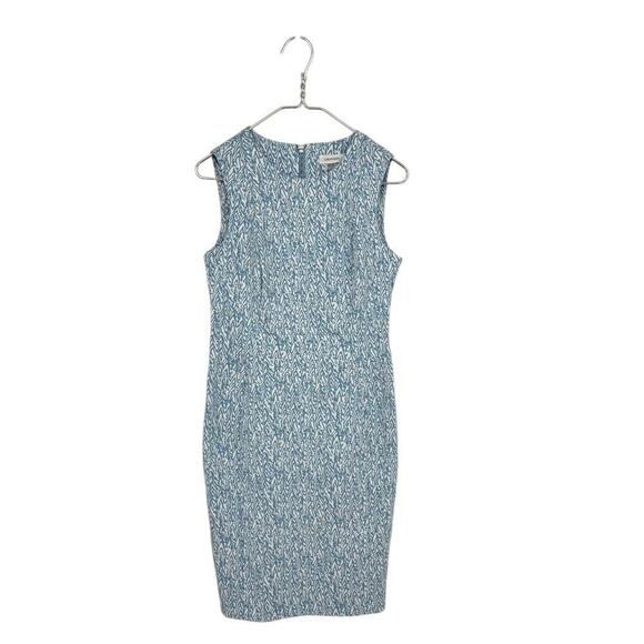 Calvin Klein sz 14 blue white textured print sheath dress - Picture 1 of 5